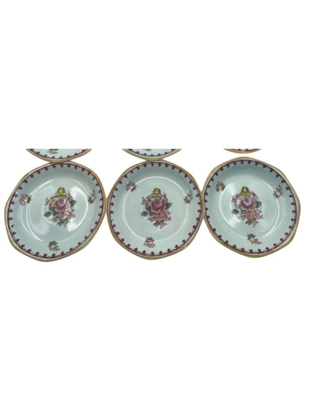 Lot of 3 Adams Calyx Ware Chelsea Sprays Saucers Red Fleur de Lis England